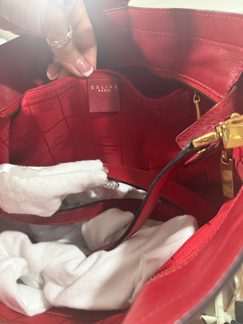Celine Red Leather Wrapped-Handle Satchel - Picture 5 of 9